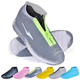 ydfagak Waterproof Shoe Covers, Reusable Foldable Not-Slip Rain Shoe Covers with Zipper,Shoe Protectors Overshoes Rain Galoshes for Kids Men and Women (L (Women 8-12, Men 7-11), Transparent)