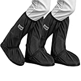 QINGLER Black Waterproof Rain Boot Shoe Cover with Reflector 2 Pairs, Reusable & Folding Non-Slip Snow Rain Boot Shoe Cover with Zipper for Men Women Rain Gear