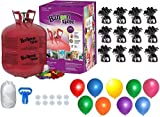 Helium Tank with 50 Balloons and White Ribbon + 12 Black Balloon Weights + Plus Balloon Tying Tool
