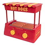 Nostalgia HDR8RY Countertop Hot Dog Warmer 8 Regular Sized, 4 Foot Long and 6 Bun Capacity, Stainless Steel Rollers, Perfect For Breakfast Sausages, Brats, Taquitos, Egg Rolls, Red/Yellow