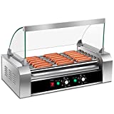 Giantex Hot Dog Roller Machine, 7 Non-Stick Rollers 18 Hot Dog Sausage Grill Cooker Machine with Removable Stainless Steel Drip Tray and Glass Hood Cover, Commercial Household Hot Dog Rotisserie