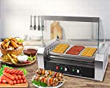 Safstar Commercial 18 Hot Dog 7 Roller Machine Stainless Steel Non Stick Electric Hotdogs Grilling Cooker Appliances with Cover (1 Pack)