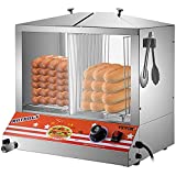 VEVOR Hot Dog Steamer, Top Load Hut Steamer for 100 Hot Dogs&48 Buns, Stainless Steel Hot Dog Cooker w/Bun Warmer, Electric Bun Warmer Cooker w/Acrylic Panel Partition Plate Stainless Shelves Tong