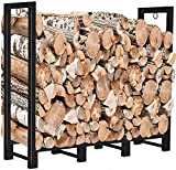 Koutemie 4Ft Outdoor Firewood Rack Holder for Fireplace Wood Storage, Adjustable Fire Log Stacker Stand, Black