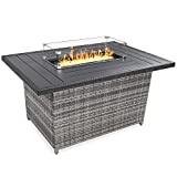 Best Choice Products 52in Gas Fire Pit Table, 50,000 BTU Outdoor Wicker Patio Propane Firepit w/Aluminum Tabletop, Glass Wind Guard, Clear Glass Rocks, Cover, Hideaway Tank Holder, Lid - Gray