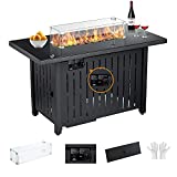 43 in Propane Fire Pit Table,Fire Pit Table with Glass Wind Guard,60,000 BTU Auto-Ignition Gas Firepit,CSA Certification and Black Tempered Glass Tabletop ,for Outdoor, Patio, Lawn…