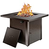 Hykolity Propane Fire Pit Table, 28 inch 50,000 BTU Outdoor Gas Fire Pit with Lid and Lava Rock, Square Firepit Table for Outside Patio, Garden, Backyard, ETL Listed