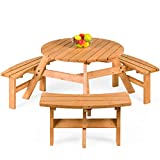 Best Choice Products 6-Person Circular Outdoor Wooden Picnic Table for Patio, Backyard, Garden, DIY w/ 3 Built-in Benches, 500lb Capacity - Natural