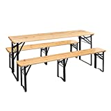 VINGLI Folding Picnic Tables with Benches Set, Weather-Resistant Wooden Beer Garden Table Bench, 3-Piece Portable Fold Up Camping BBQ Table w/Carrying Handles