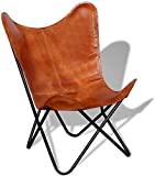 Leather Living Room Chairs-Butterfly Chair Brown Leather Butterfly Chair-Handmade with Powder Coated Folding Iron Frame (Cover with Folding Frame) (Black Frame)