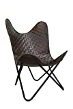 Leather Living Room Chairs-Butterfly Chair Brown Leather Butterfly Chair-Handmade with Powder Coated Folding Iron Frame (Cover with Folding Frame) (Black Iron Frame)